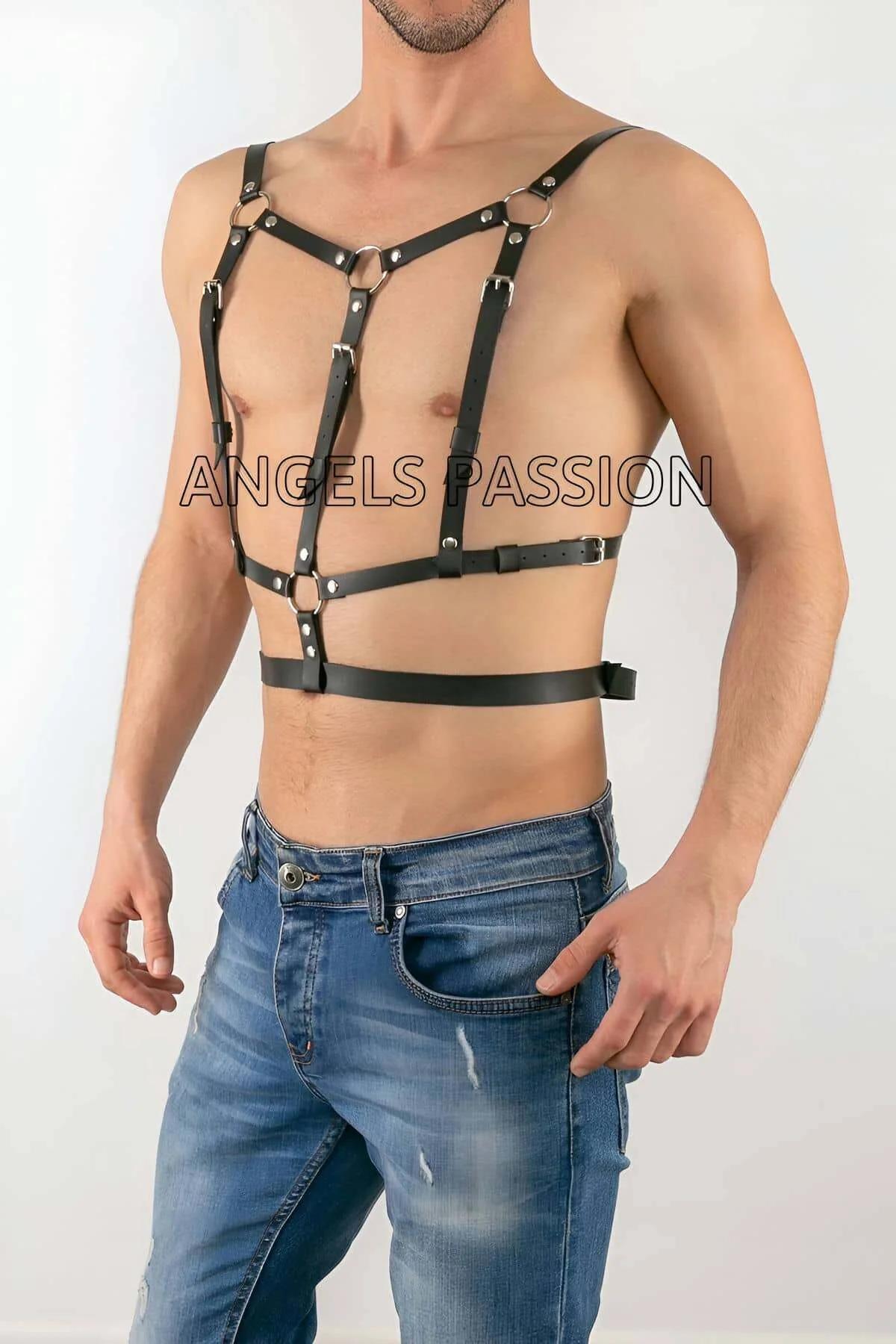 Mens Leather Body Harness - Adjustable Faux Leather Design