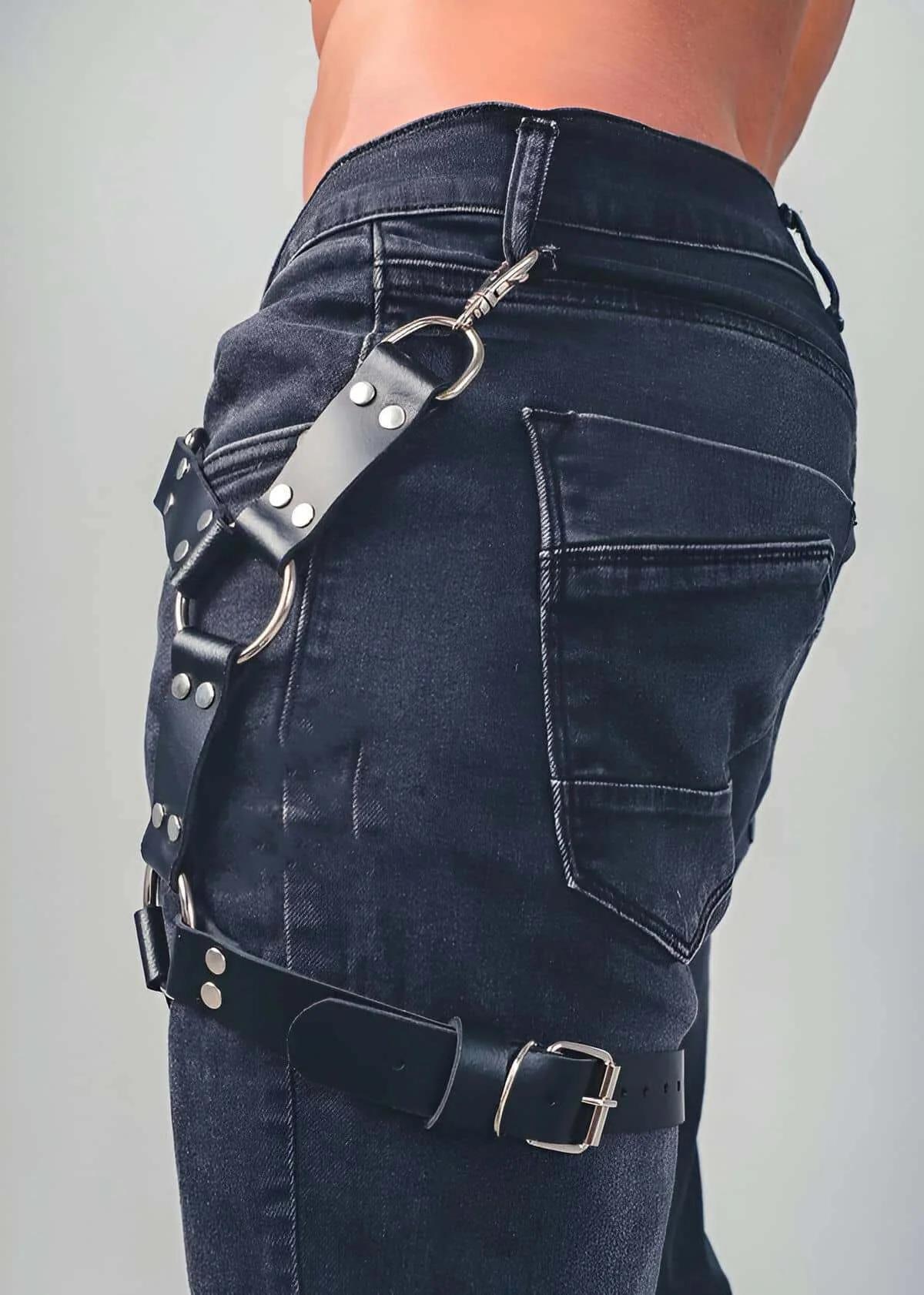 Men's Leather Leg Harness for Adjustable Thigh Style
