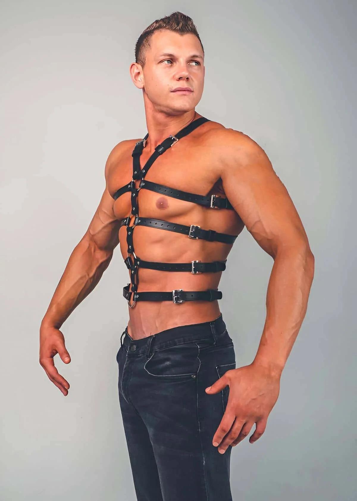Mens Harness Faux Leather Adjustable Body Chest Straps