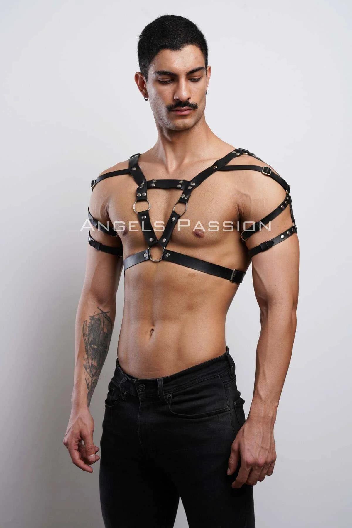 Mens Leather Harness Adjustable Chest Body Straps