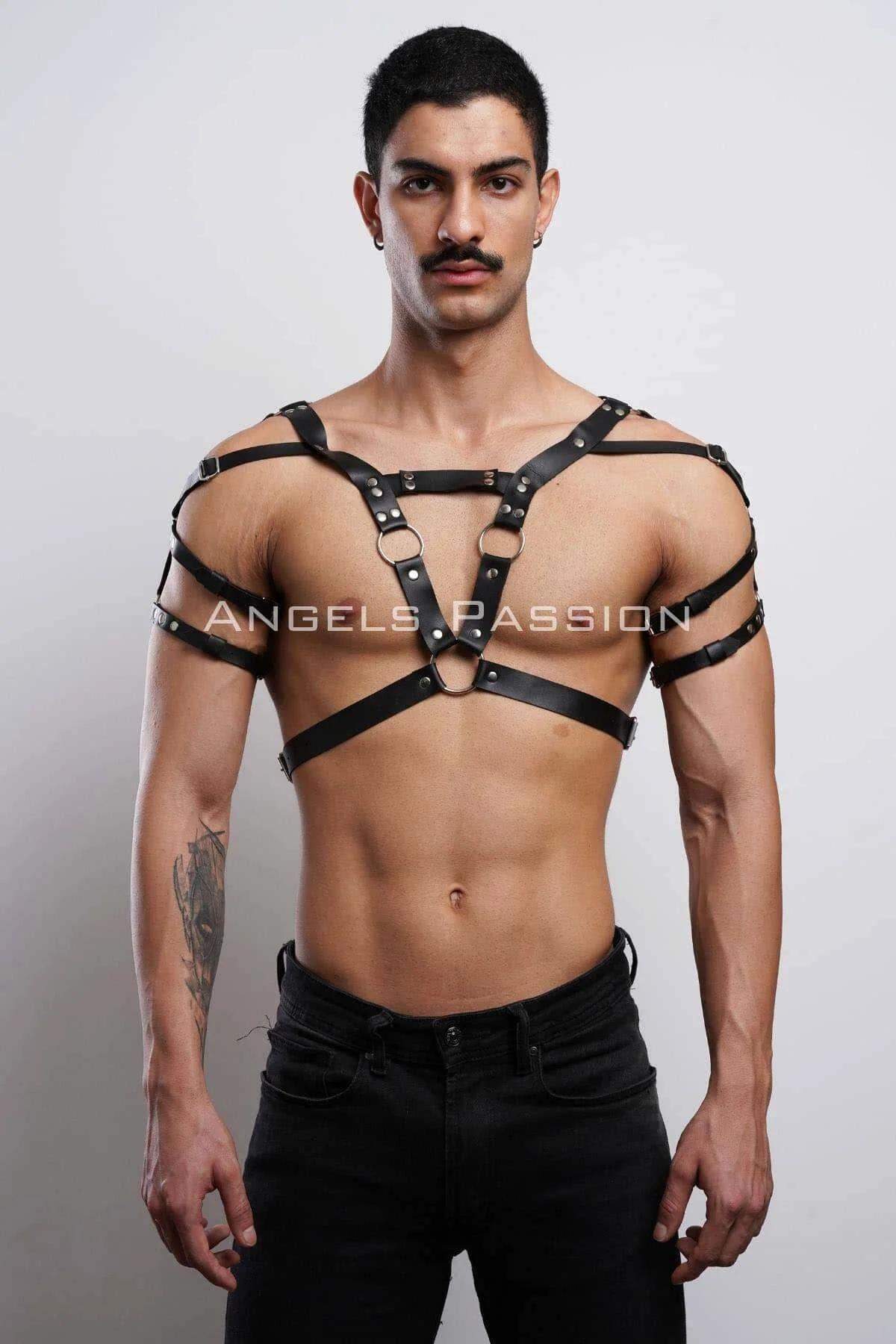 Mens Leather Harness Adjustable Chest Body Straps
