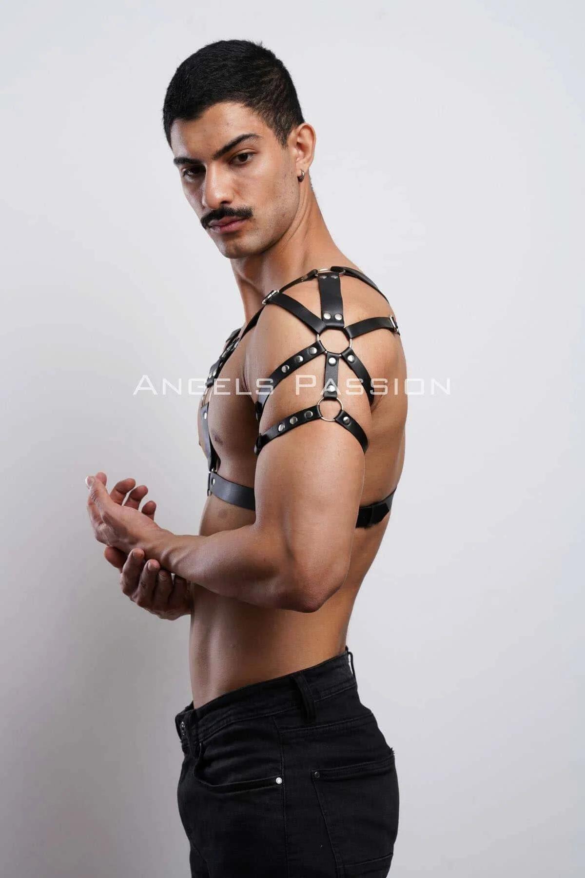 Mens Leather Harness Adjustable Chest Body Straps