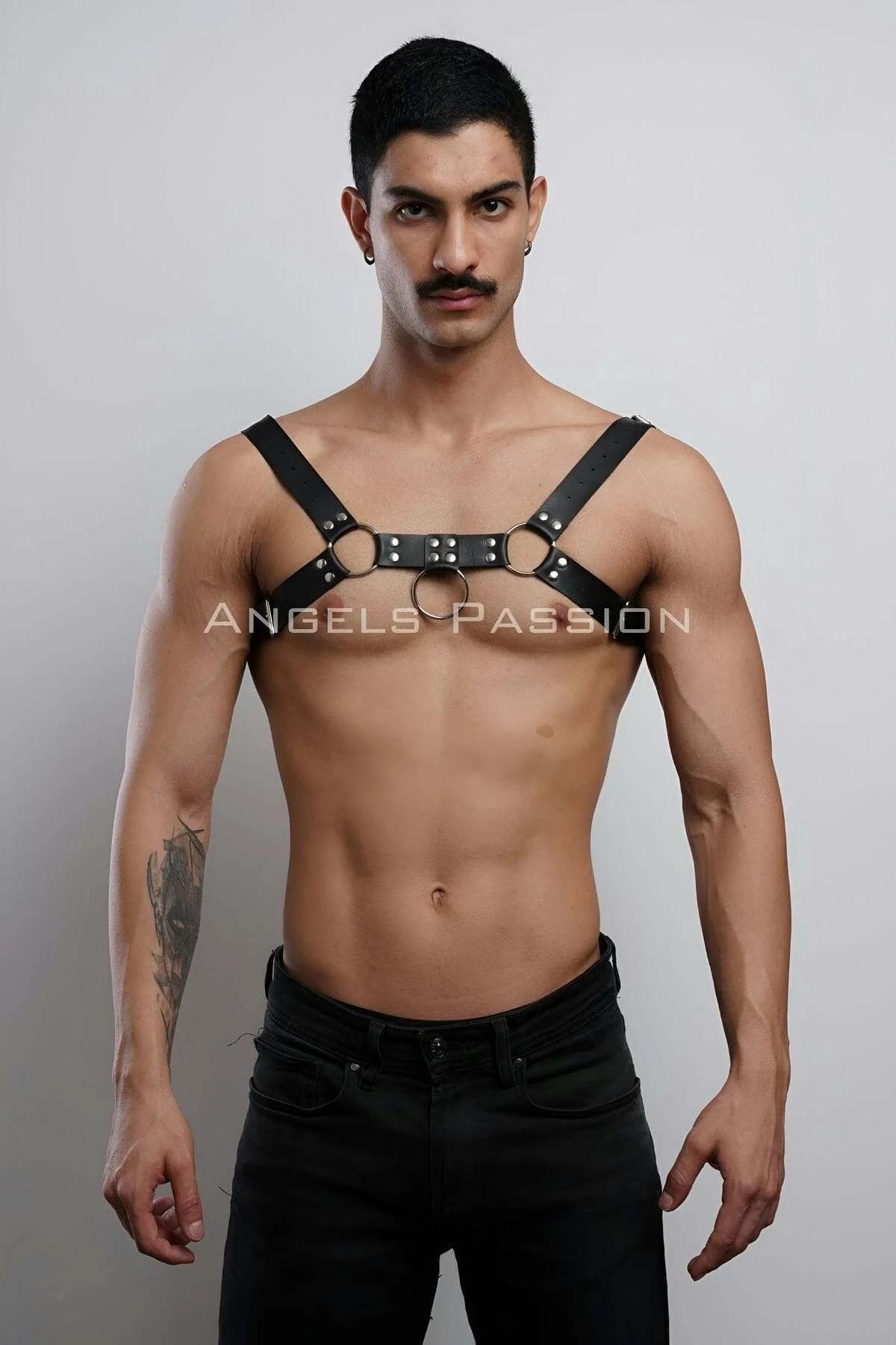 Mens Leather Harness, Adjustable Chest Body Strap Fashion