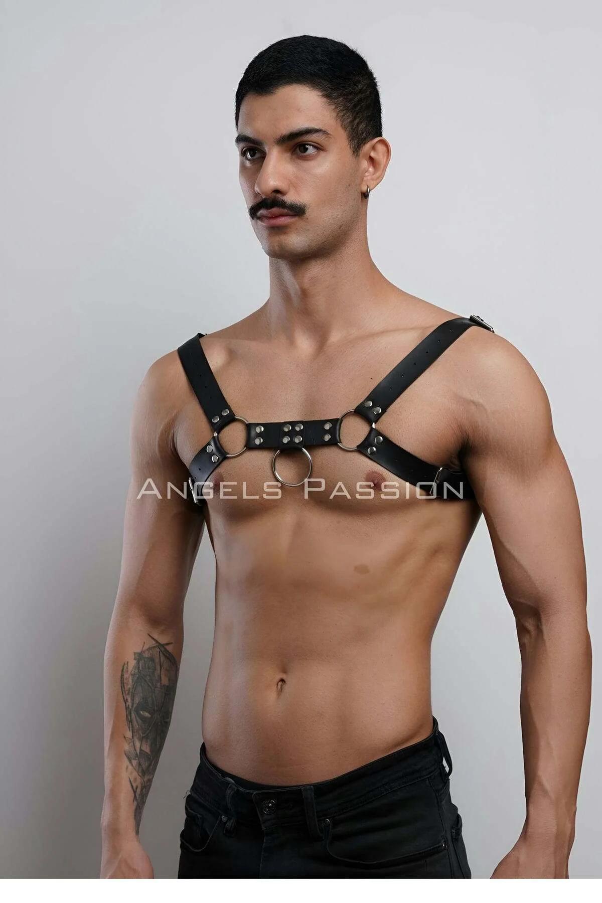 Mens Leather Harness, Adjustable Chest Body Strap Fashion