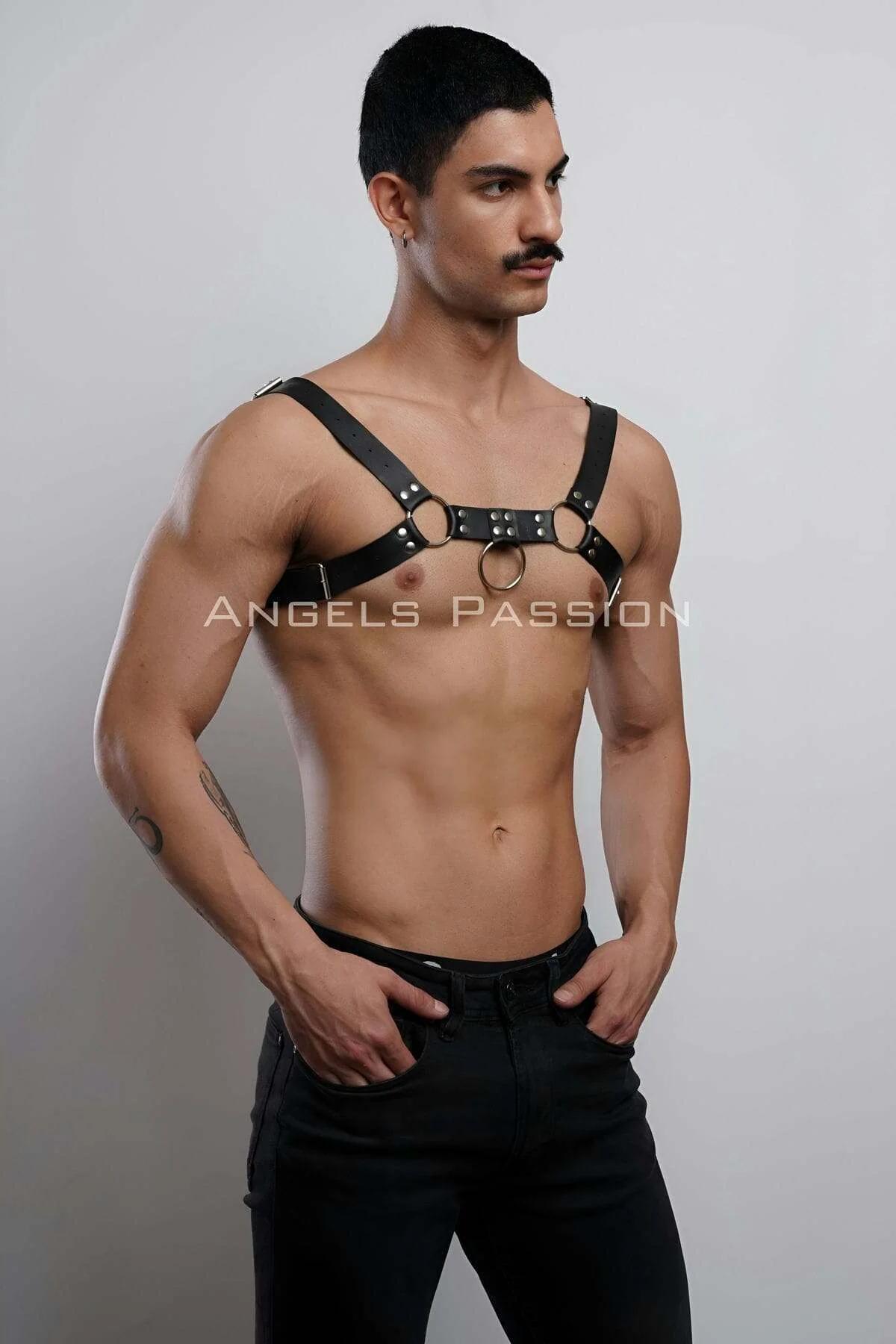 Mens Leather Harness, Adjustable Chest Body Strap Fashion