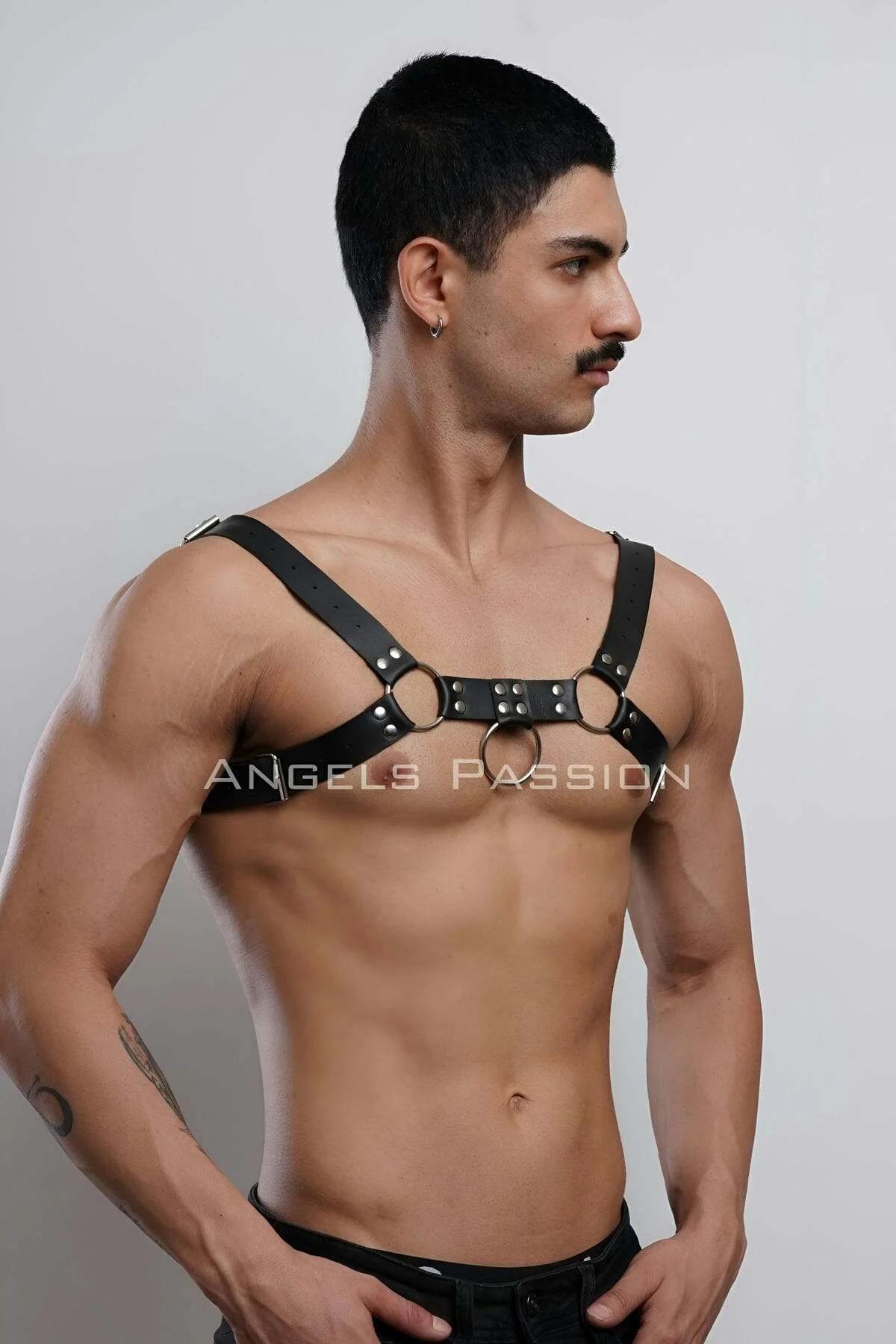 Mens Leather Harness, Adjustable Chest Body Strap Fashion
