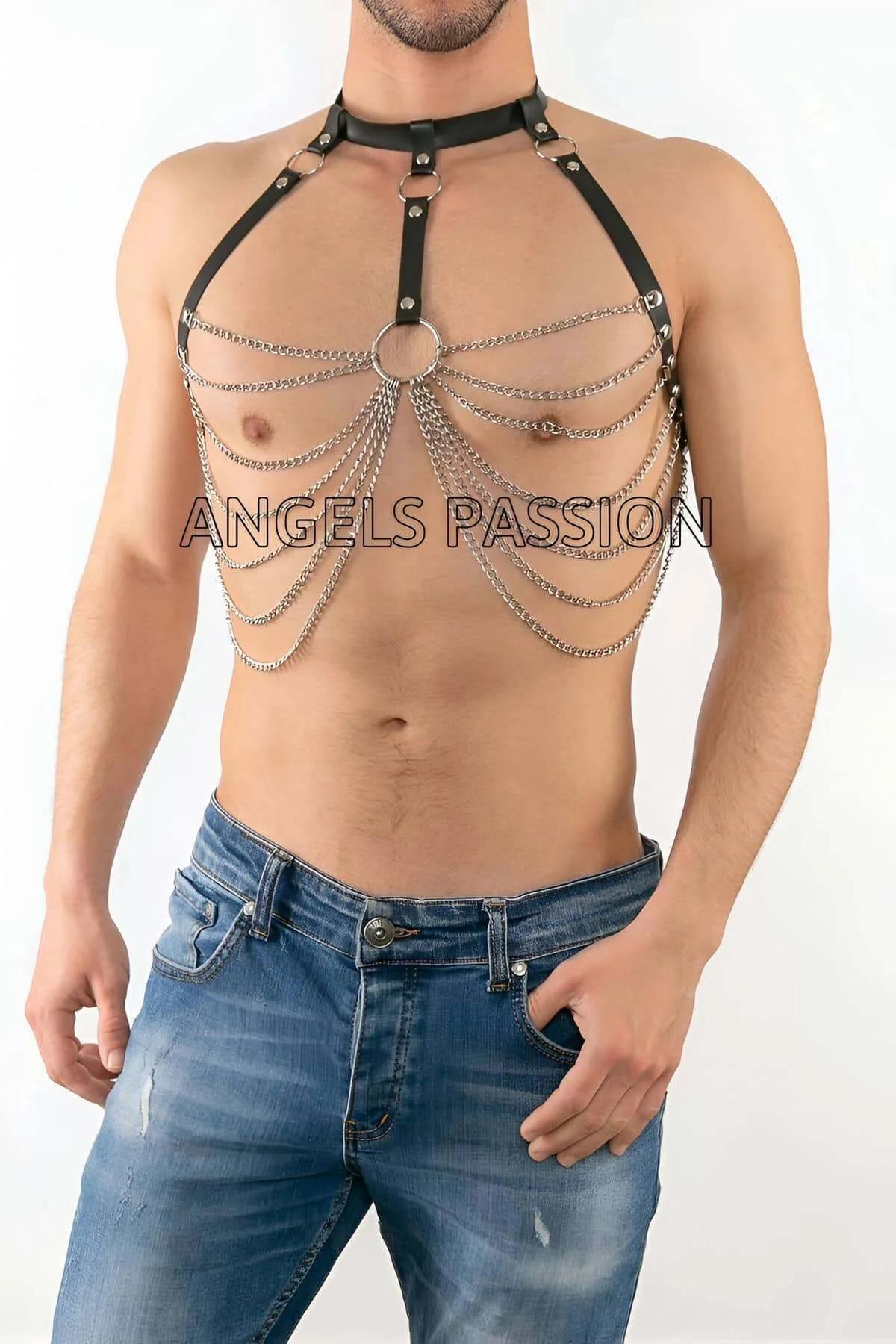 Men's Chain Harness Chest Bodywear - Adjustable Faux Leather