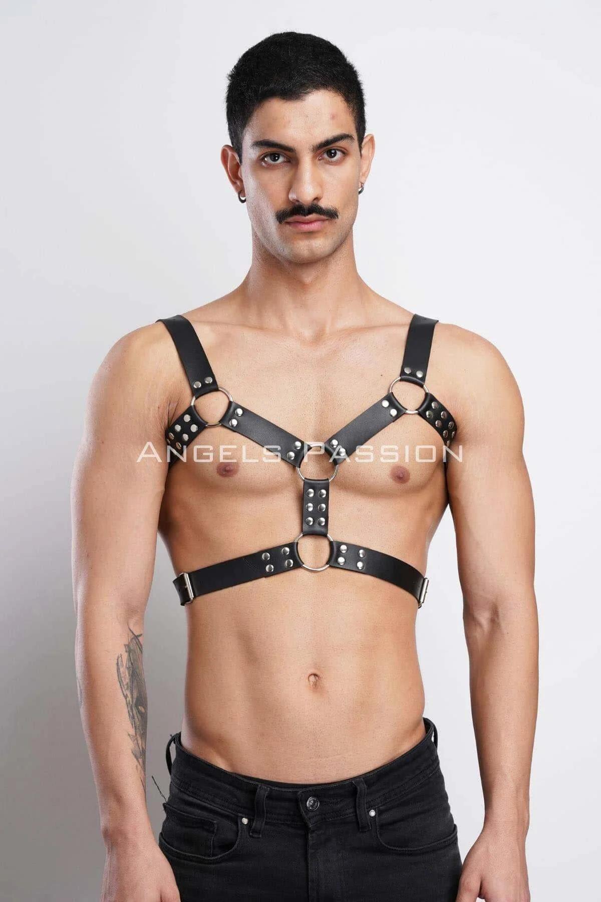 Men's Leather Chest Harness - Adjustable Body Accessory