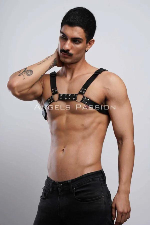 Mens Leather Harness - Premium Studded Chest Strap