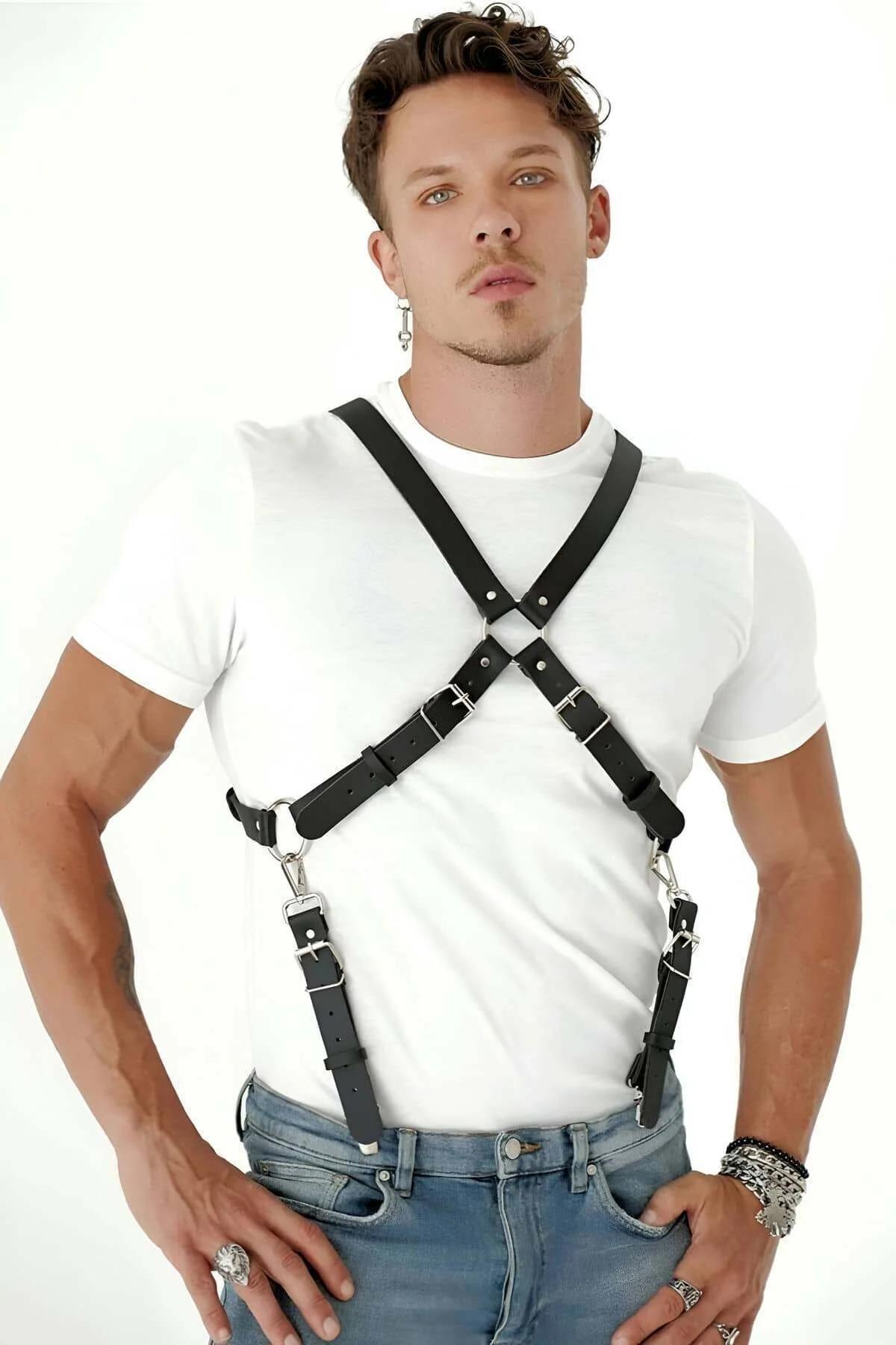 Men's Adjustable Faux Leather Chest Body Harness