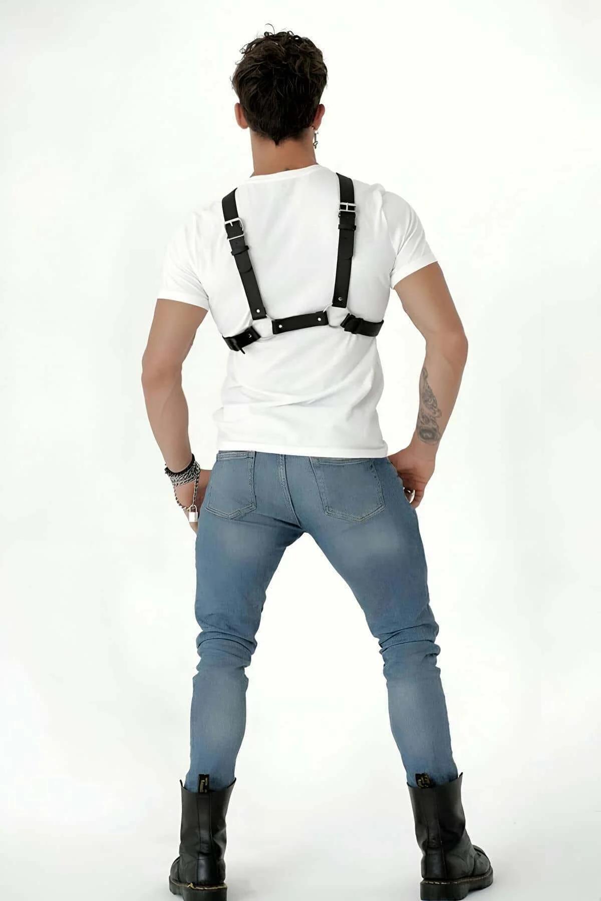 Men's Adjustable Faux Leather Chest Body Harness