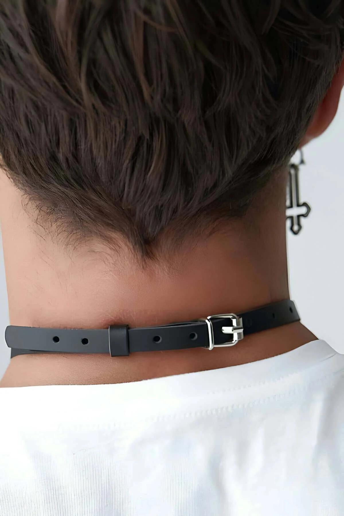 Men's Neck Collar Harness - Adjustable Faux Leather Choker