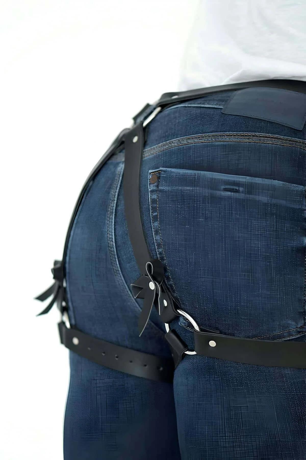 Men's Leather Body Harness - Adjustable Thigh Strap Fit