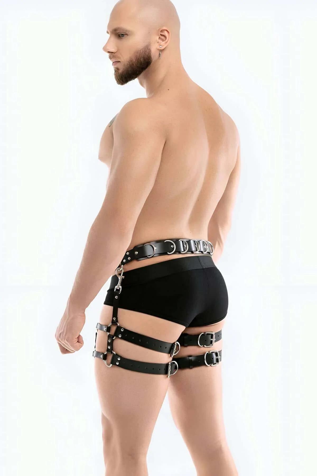 Mens Harness Adjustable Leather Waist & Thigh Straps