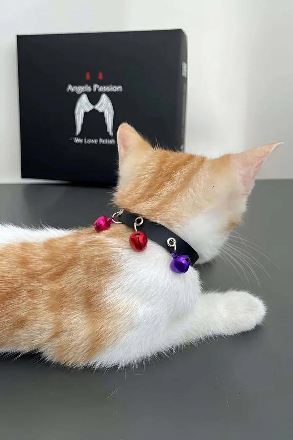 Faux Leather Choker Collar with Multi-Color Bell Charms