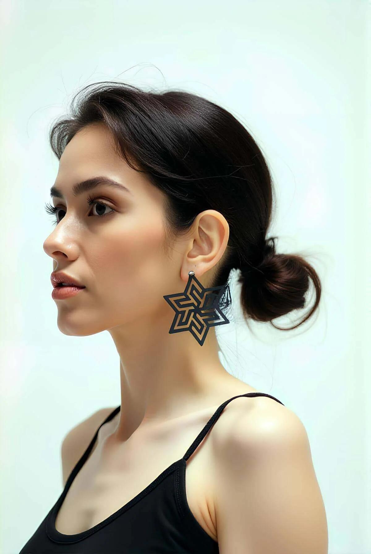 Black Star Laser Cut Leather Earrings Statement Design