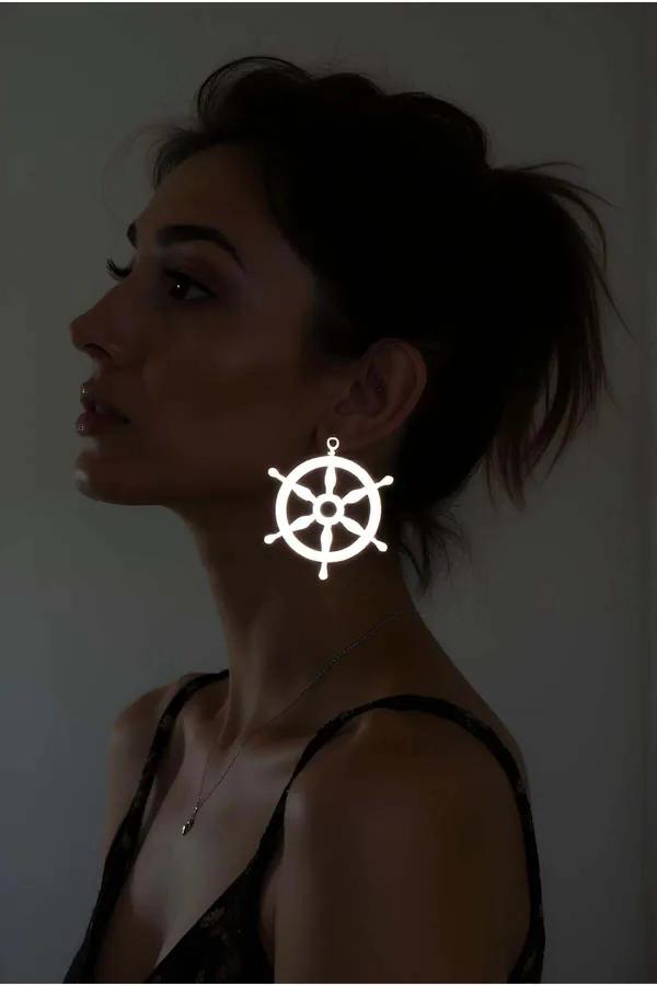 Reflective Ship Wheel Earrings