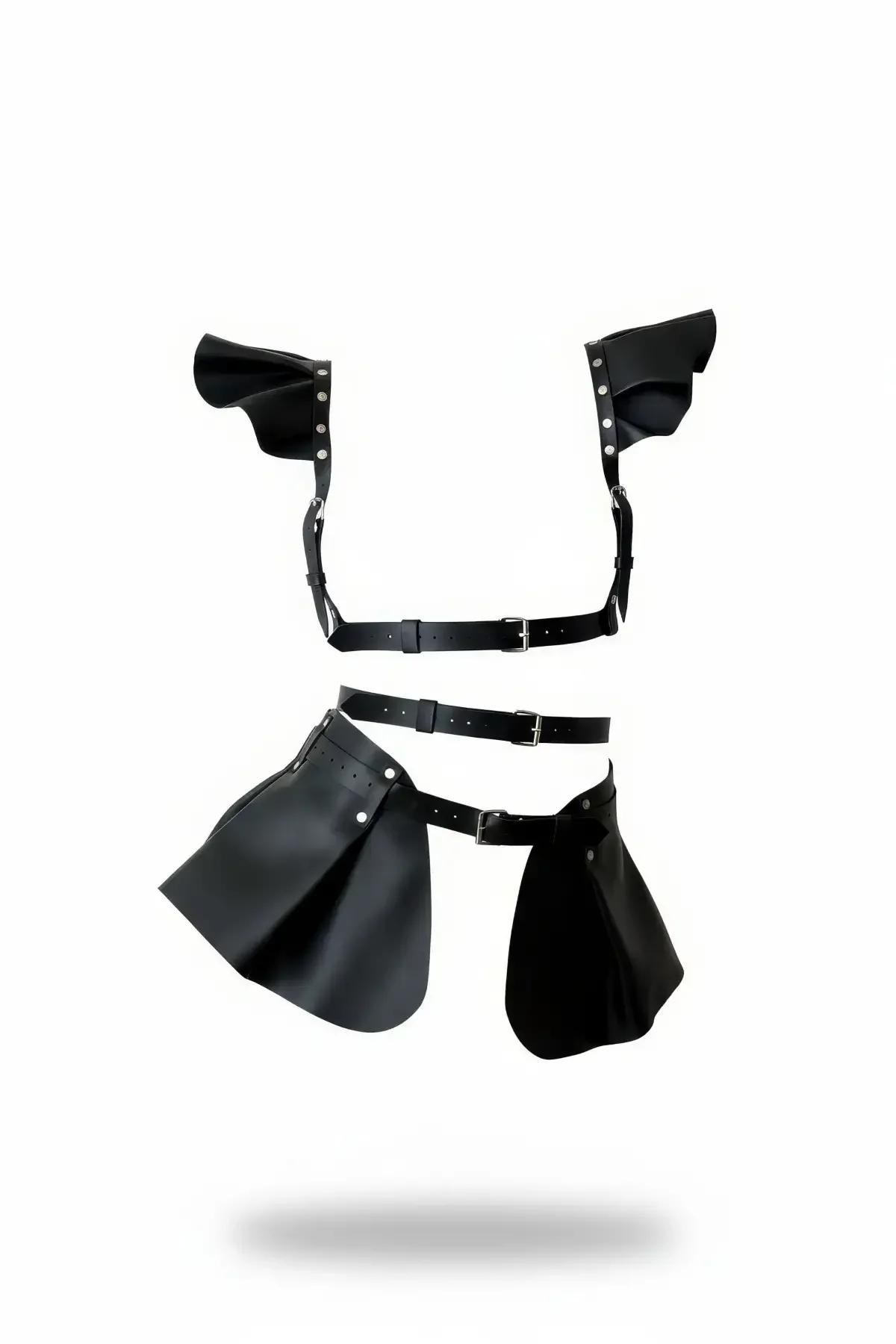 Black Faux Leather Shoulder & Skirt Harness Set
