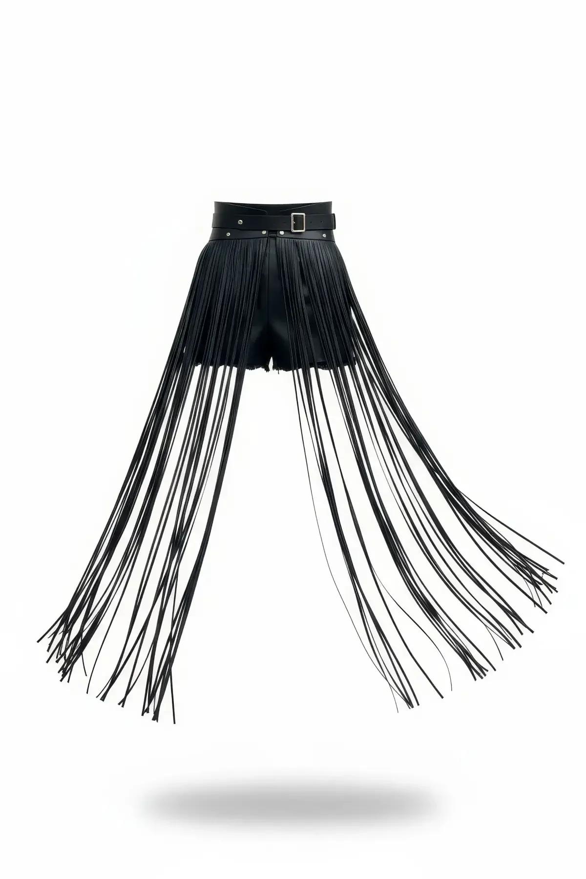 Fringed Waist Harness with High Belt & Floor-Length Straps