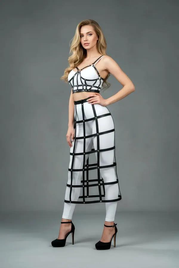 Faux Leather Cage Harness Top & Midi Skirt Set