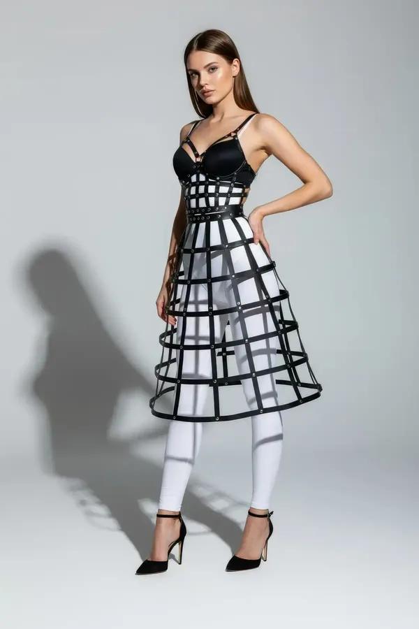 Structured Faux Leather Cage Skirt