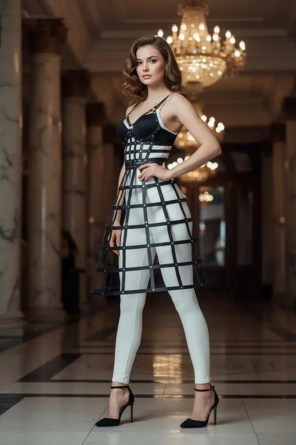 Structured Faux Leather Cage Skirt