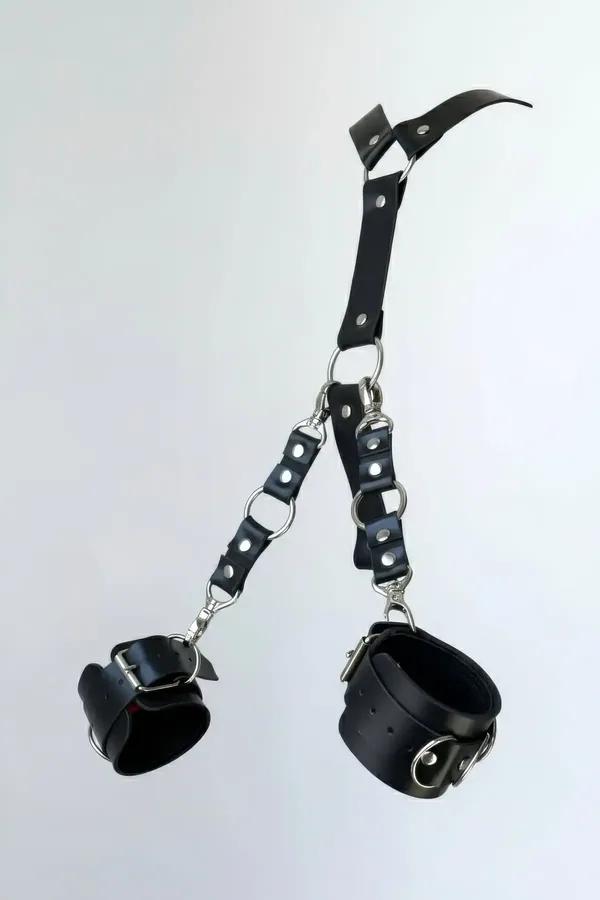 Black Faux Leather Handcuff Set with Detachable Chain