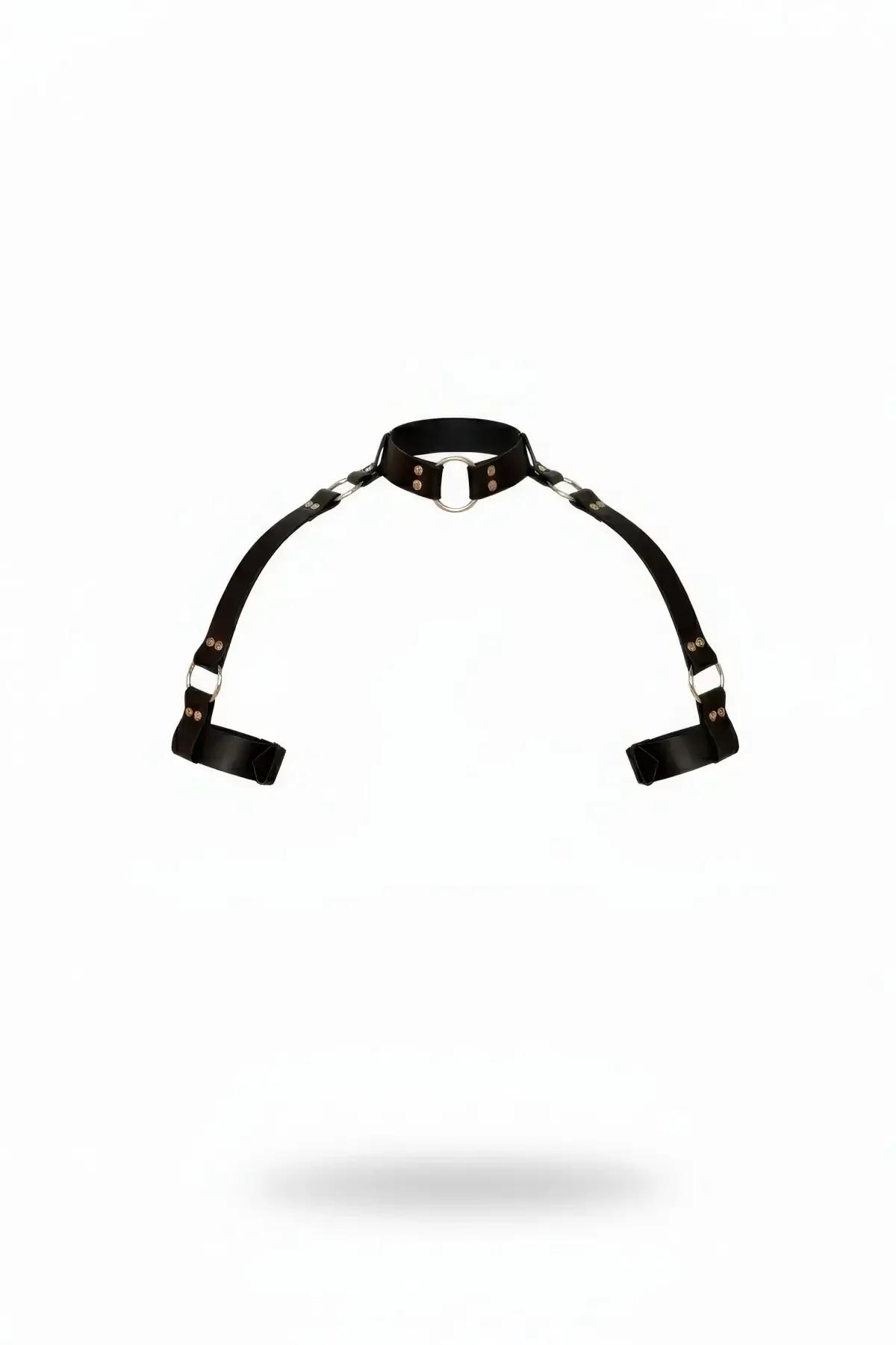 Adjustable Faux Leather Collar Harness with O-Ring & Arm Straps
