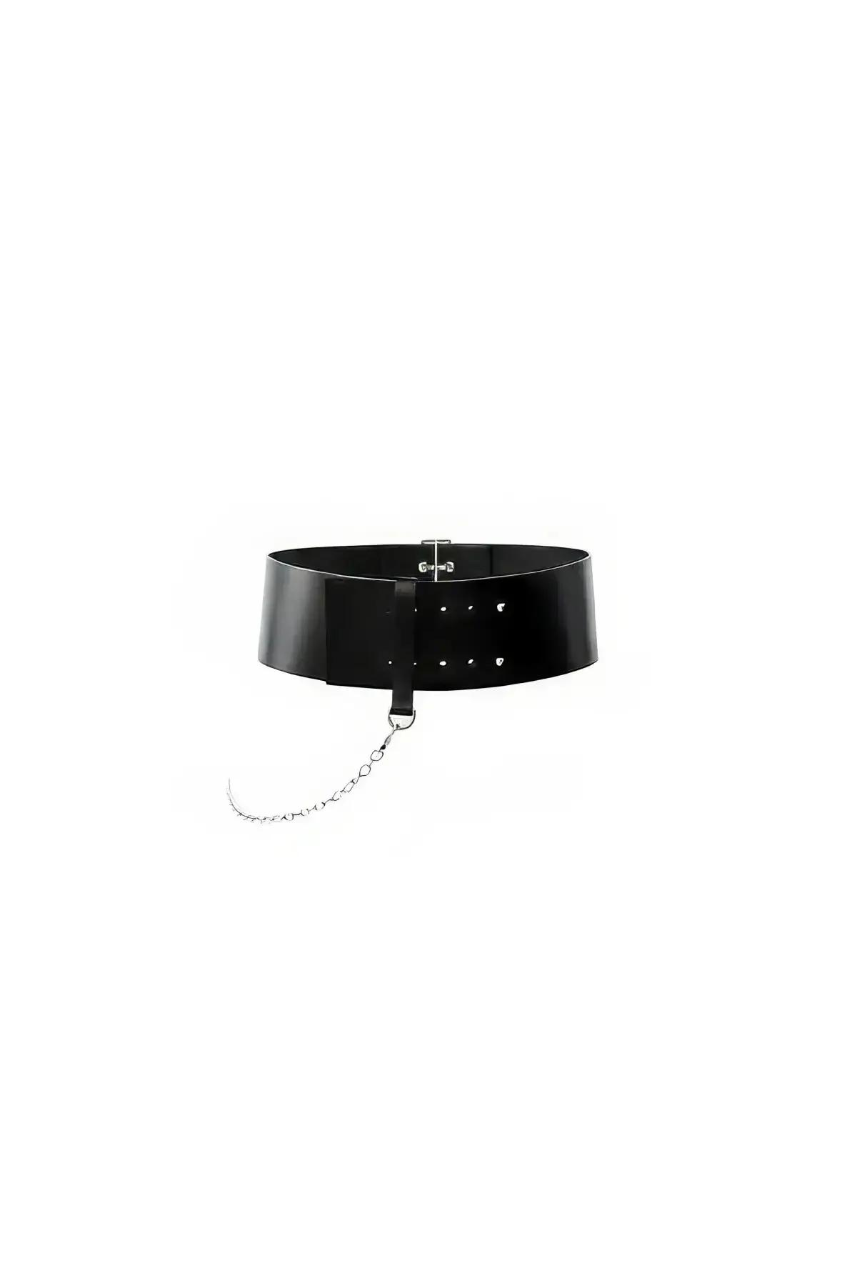 Wide Faux Leather Waist Harness with Chain