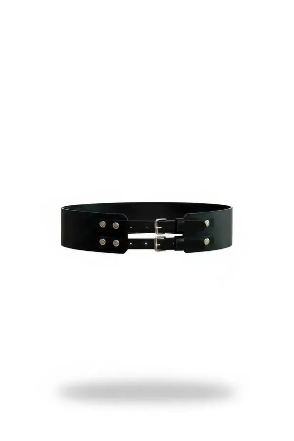 Wide Faux Leather Waist Cincher with Double Buckles