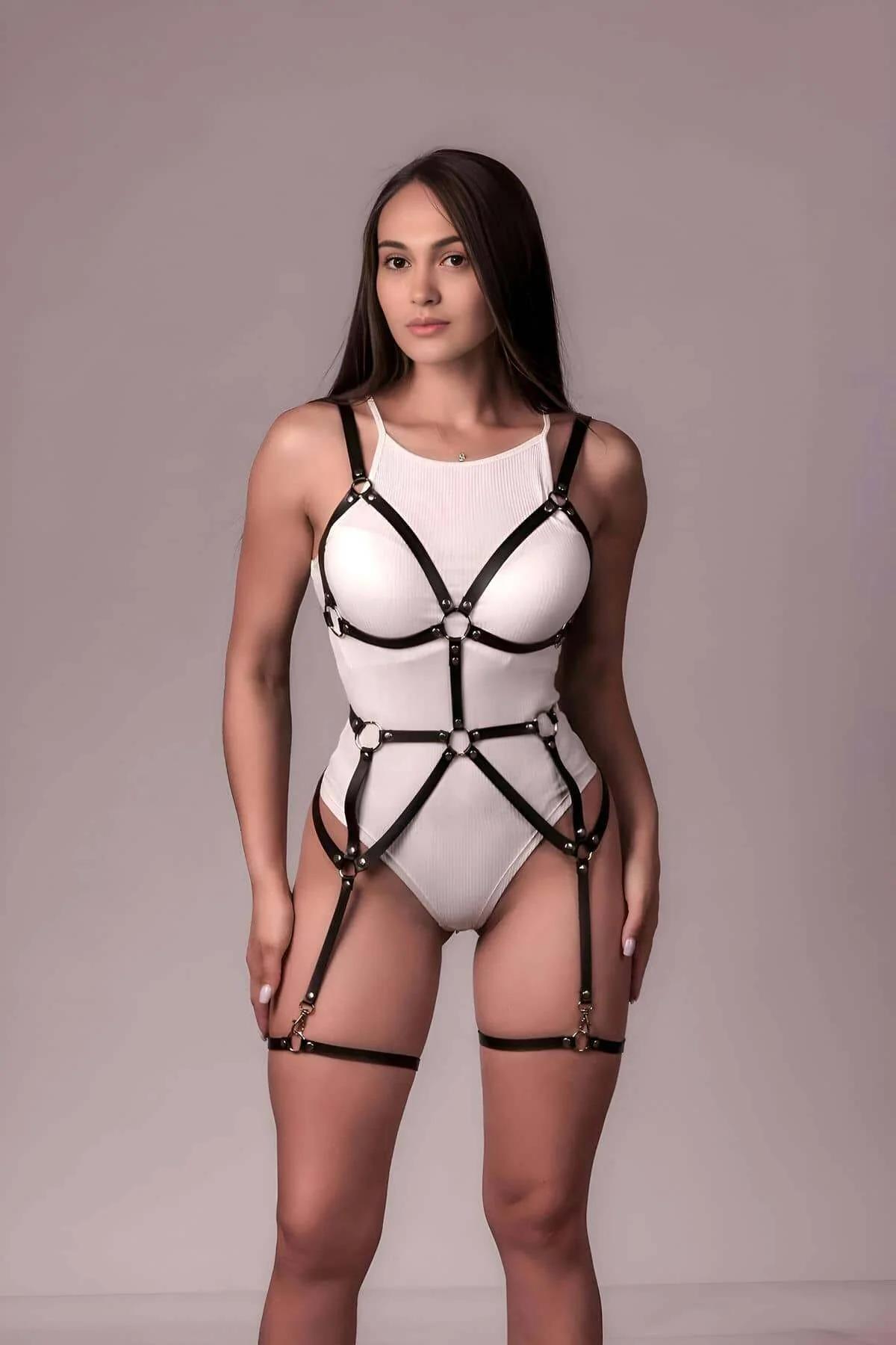 Women's Leather Body Harness with Adjustable Garter Straps