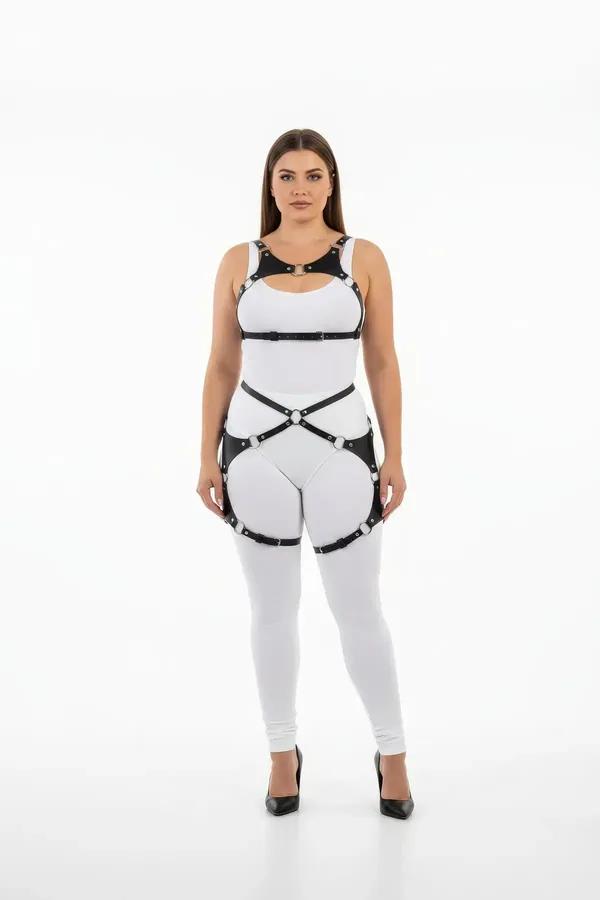 Adjustable Faux Leather Full Body Harness with O-Rings
