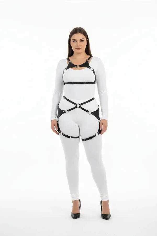 Adjustable Faux Leather Full Body Harness with O-Rings