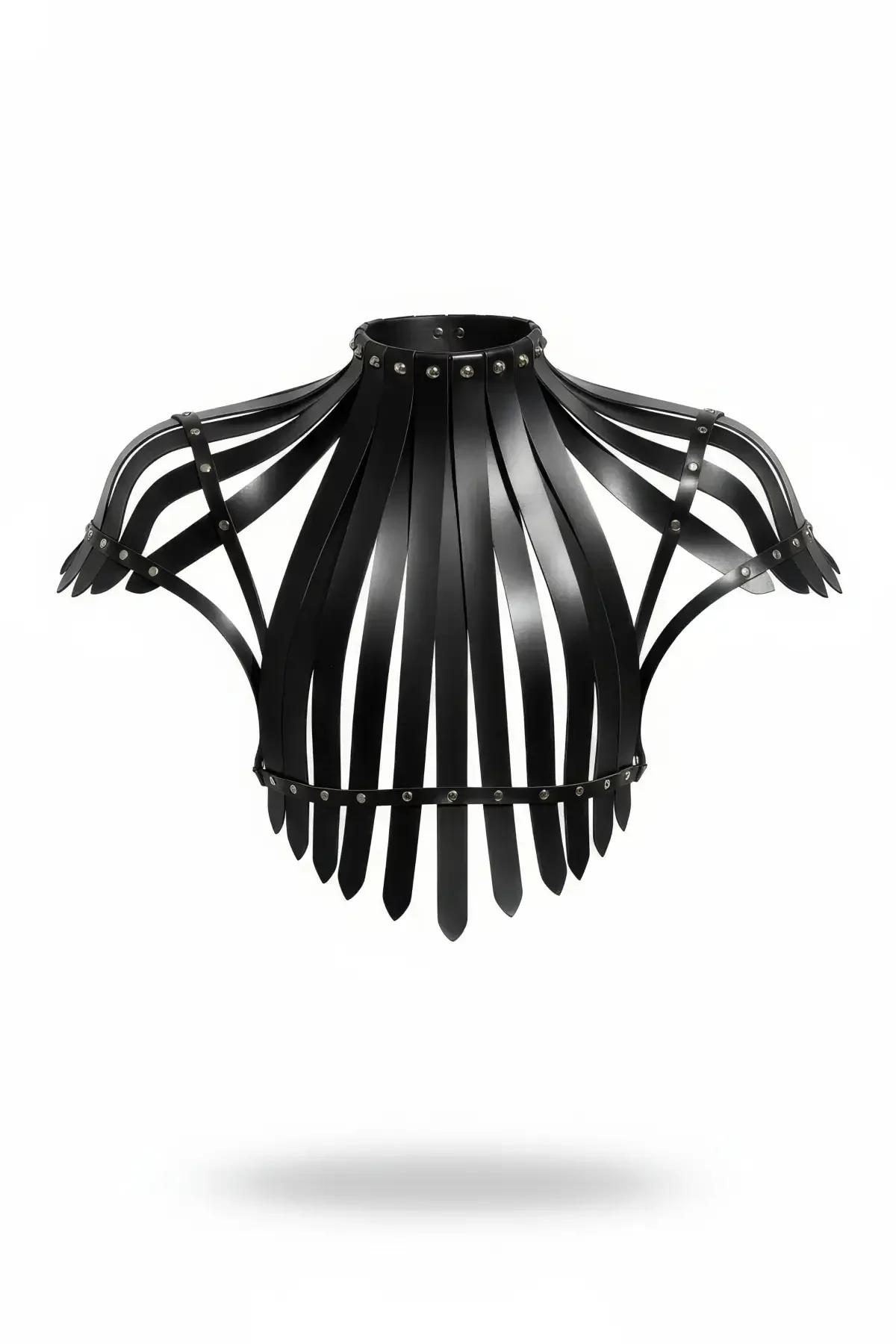 Sculptural Faux Leather Shoulder Cage Harness with High Neck