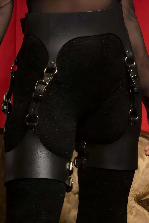 Caged Faux Leather Body Harness with Thigh Straps