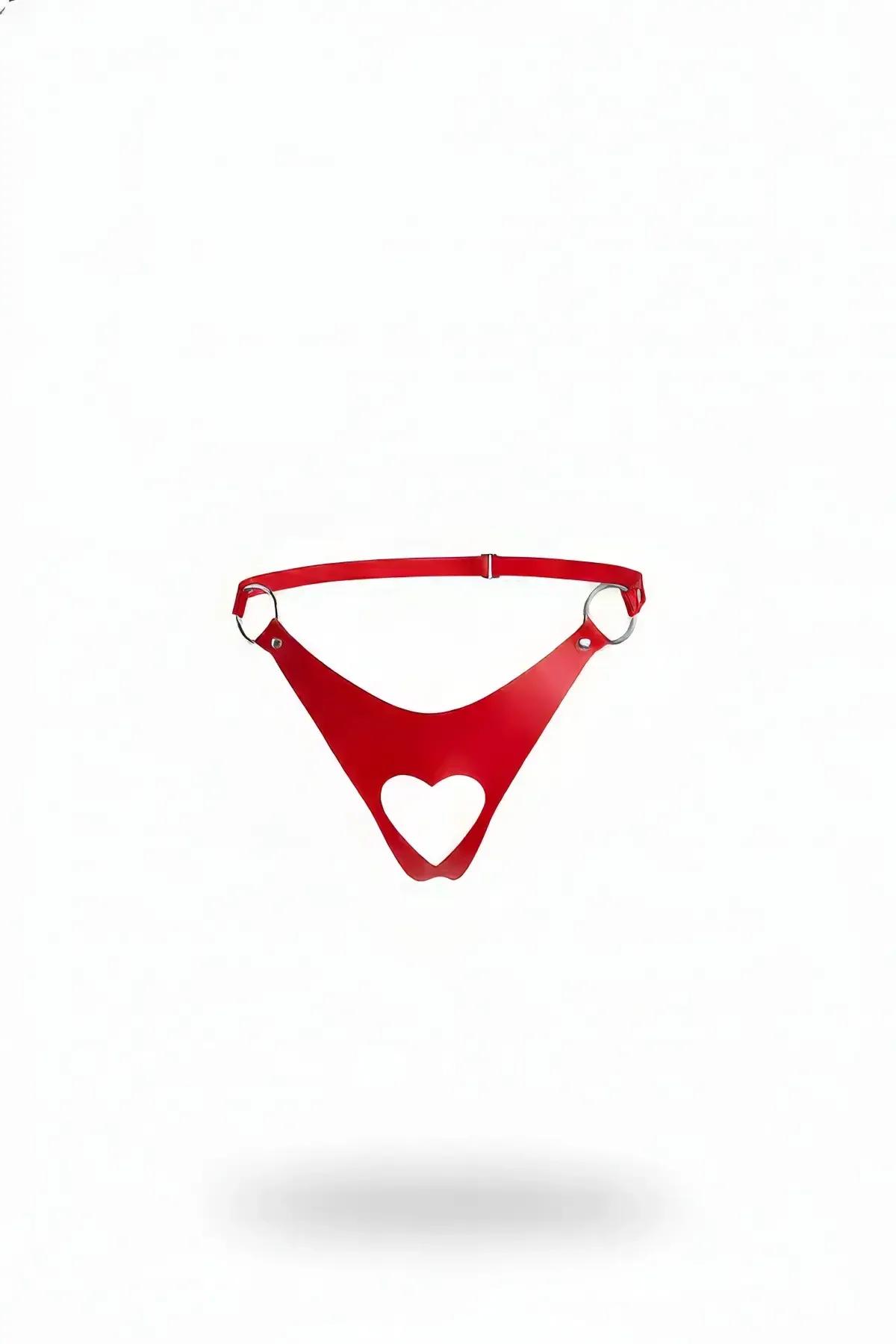 Heart Cutout Faux Leather Thong Harness
