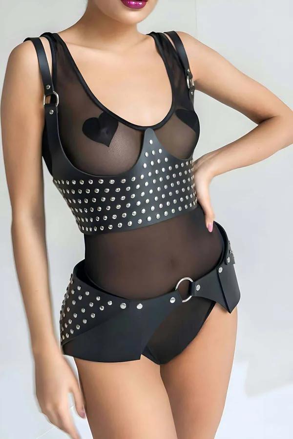 Women's Studded Body Harness Set – Adjustable Faux Leather