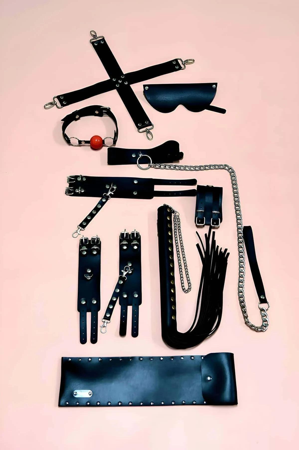 BDSM Bondage Kit - Deluxe Leather Restraint Set for Couples