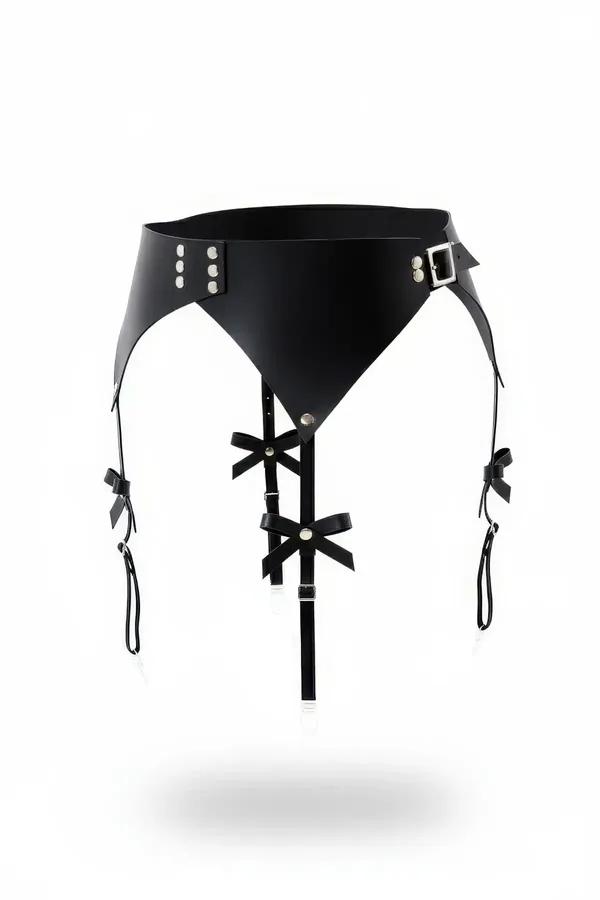 Wide Waist Garter Harness with Decorative Faux Leather Bows