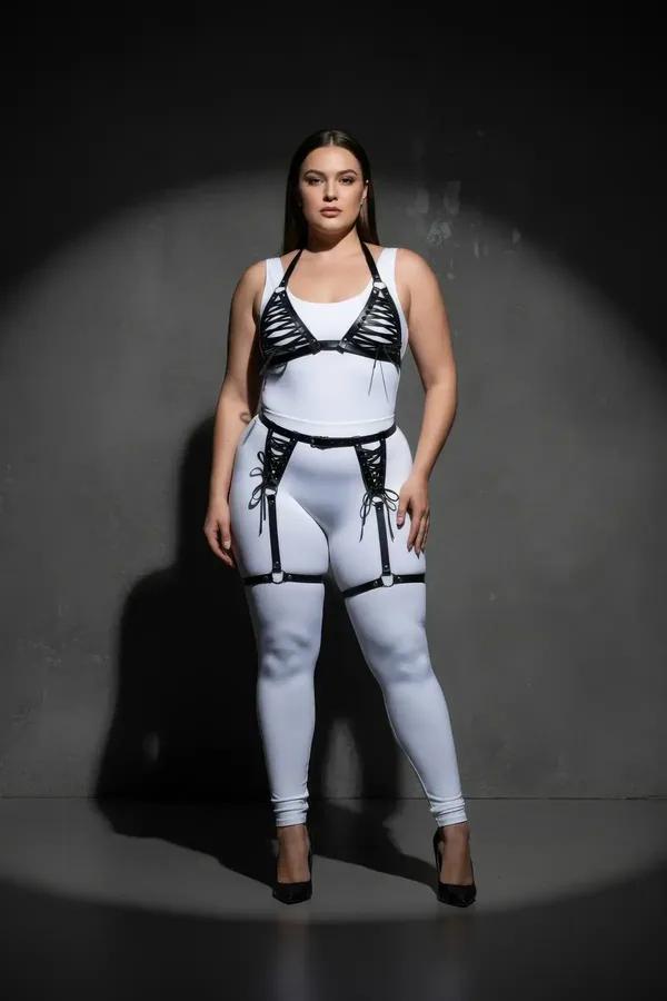 Lace-Up Faux Leather Body Harness with Garter Straps
