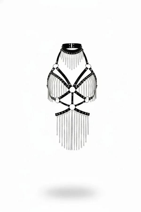 Chain Body Harness with Choker & Draped Metal Details