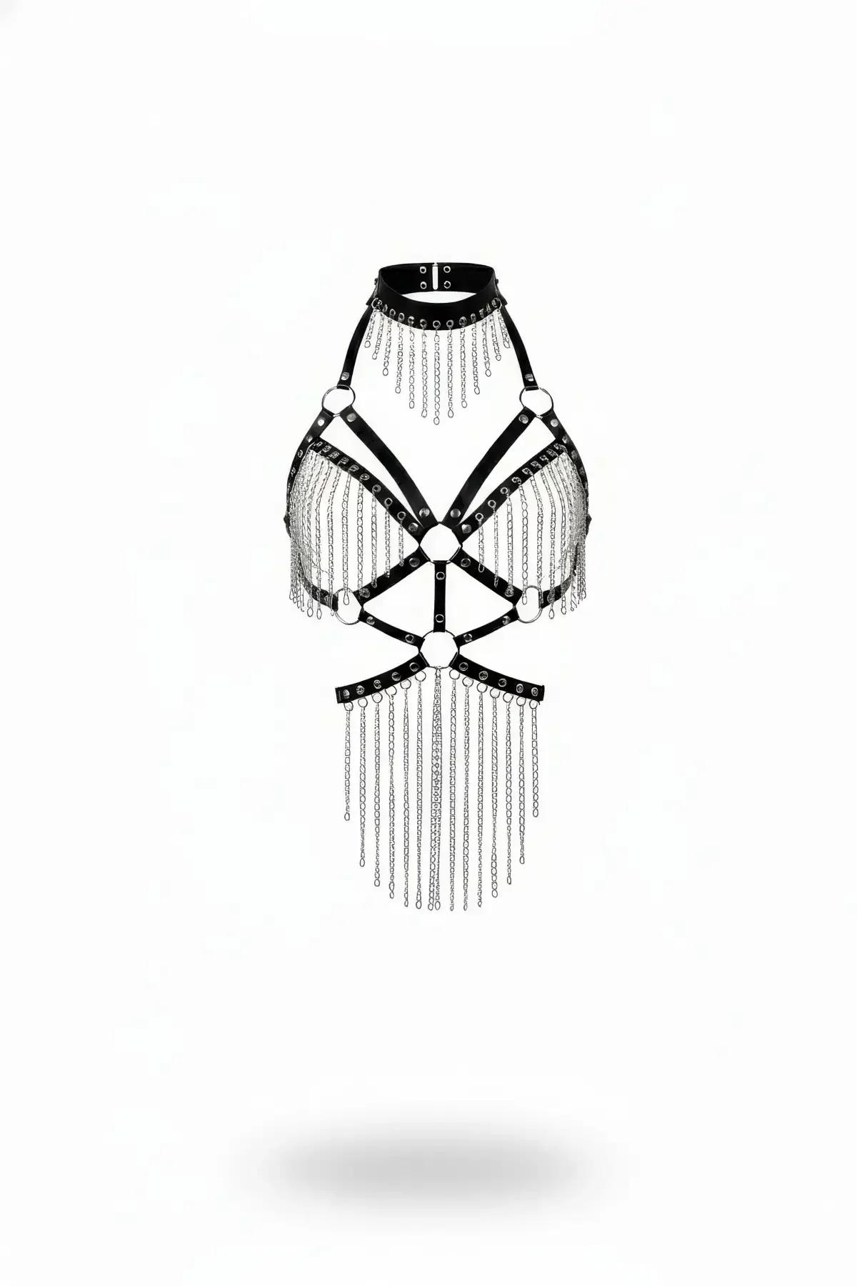 Chain Body Harness with Choker & Draped Metal Details