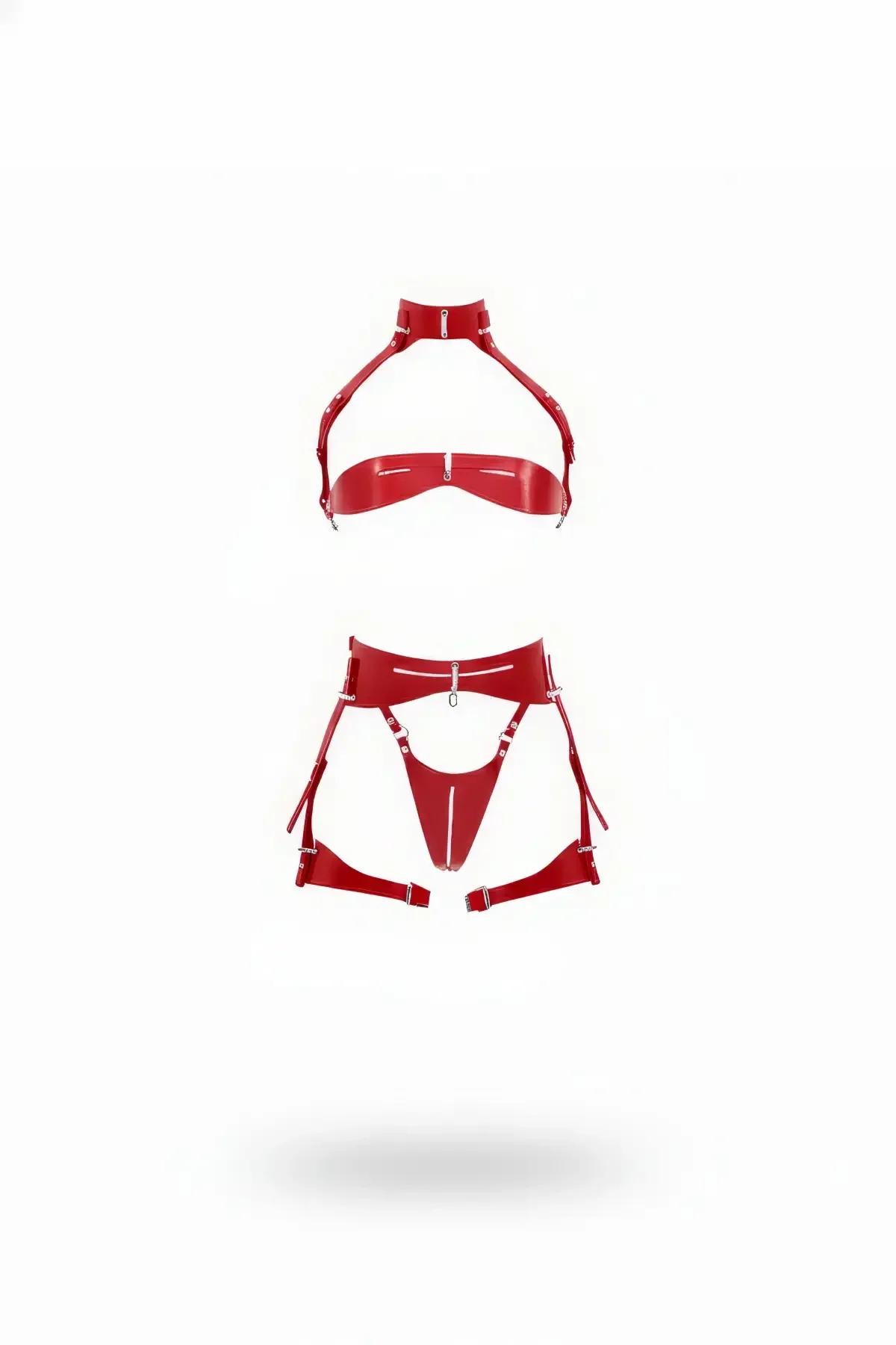 Red Halter Harness Bra & Garter Belt Lingerie Set