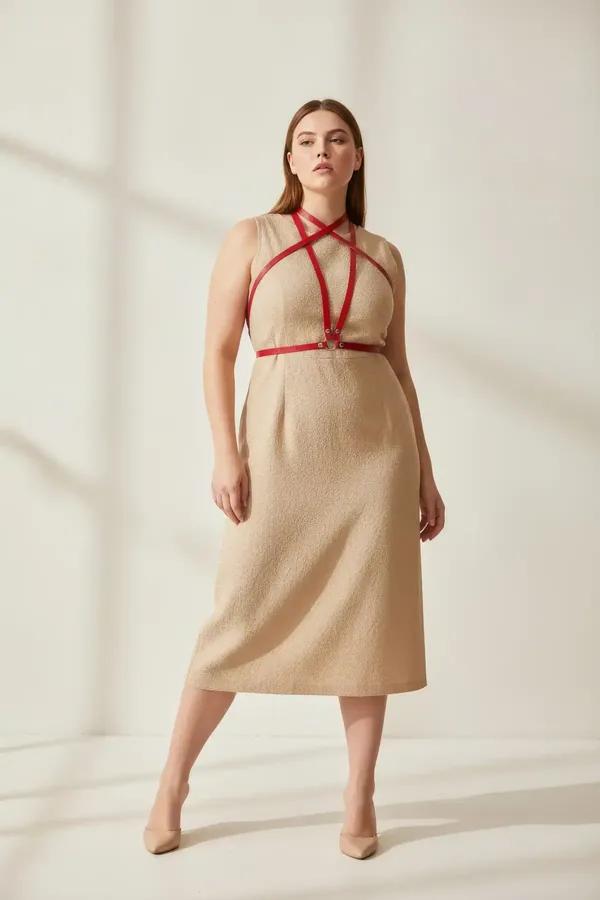 Red Faux Leather Overbust Harness with Waist Belt