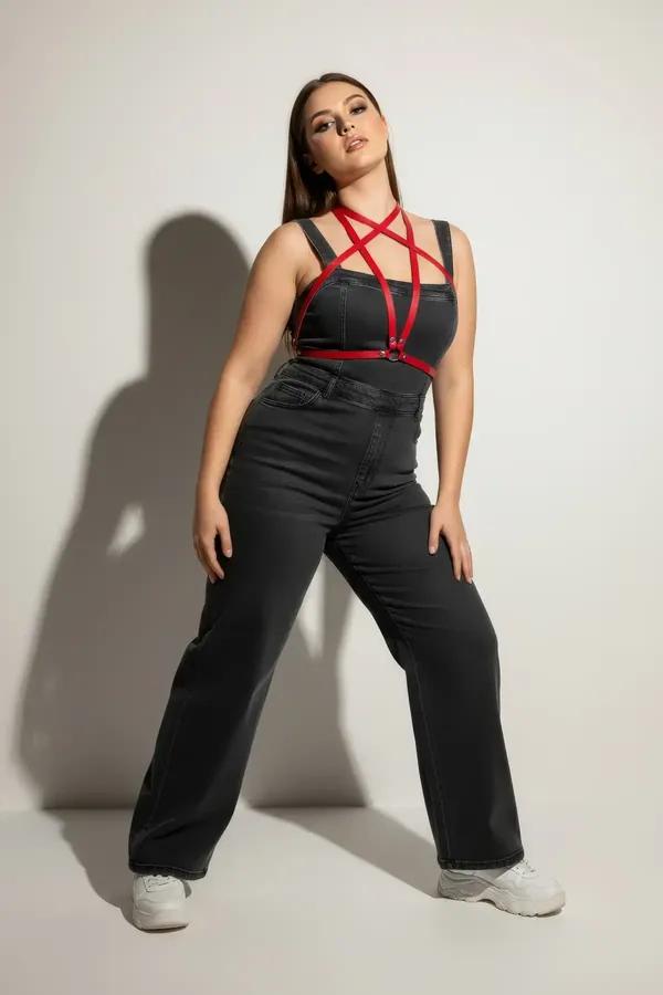 Red Faux Leather Overbust Harness with Waist Belt