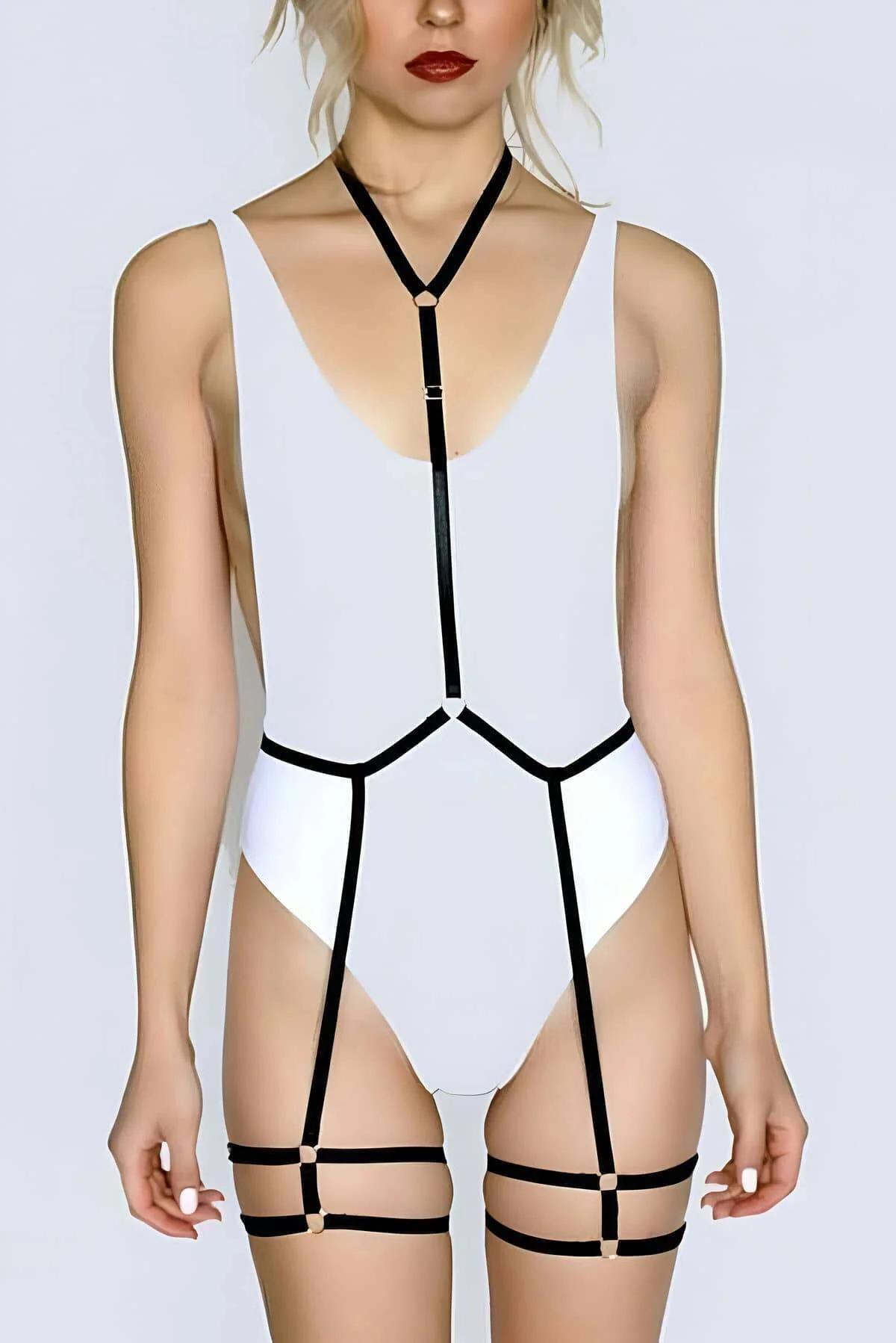 Adjustable Black Body Harness with Thigh Straps - Lingerie & Fashion