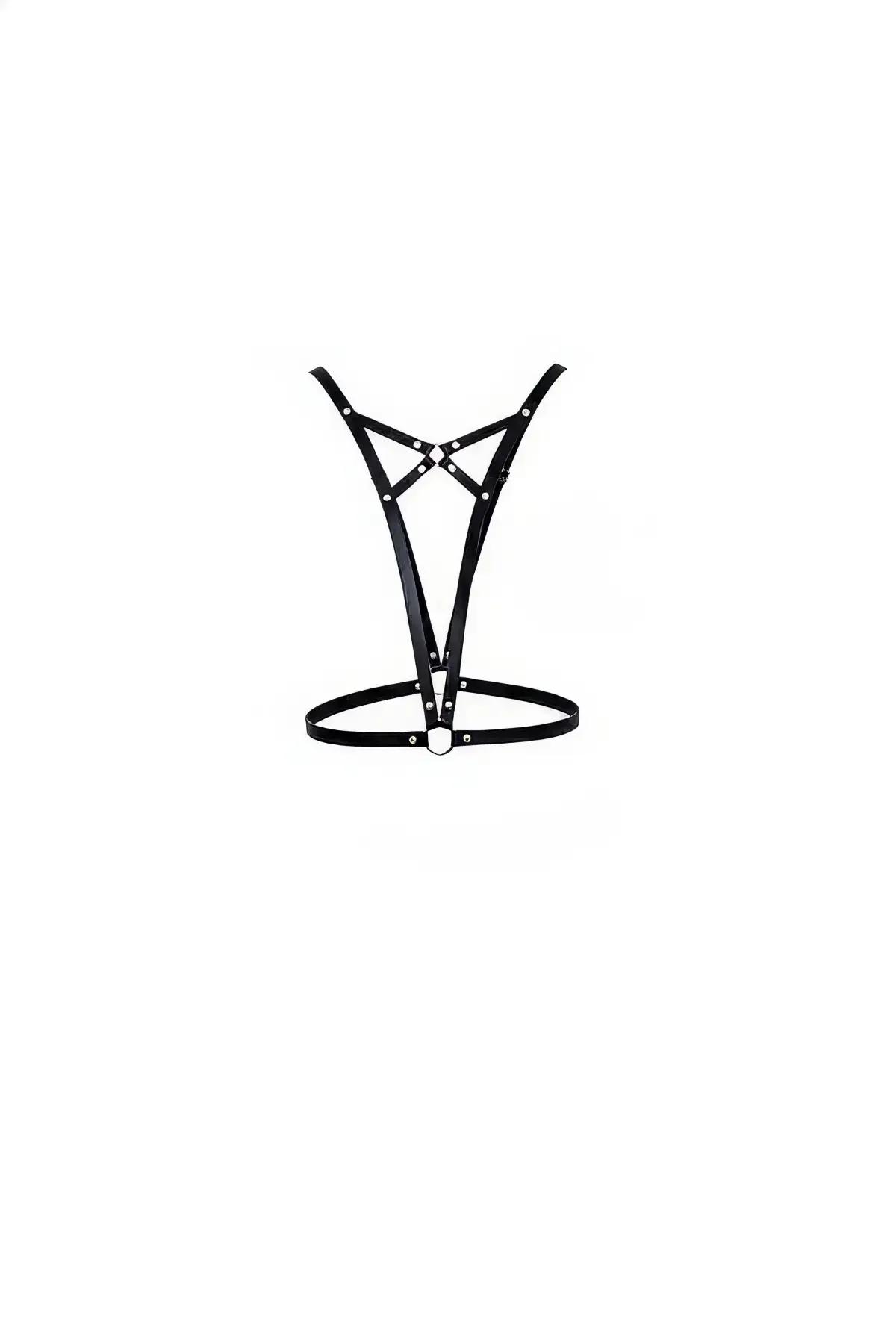 V-Strap Faux Leather Chest Harness with Waist Ring