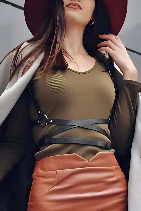 Fashion Chest Harness Adjustable Faux Leather Waist Belt
