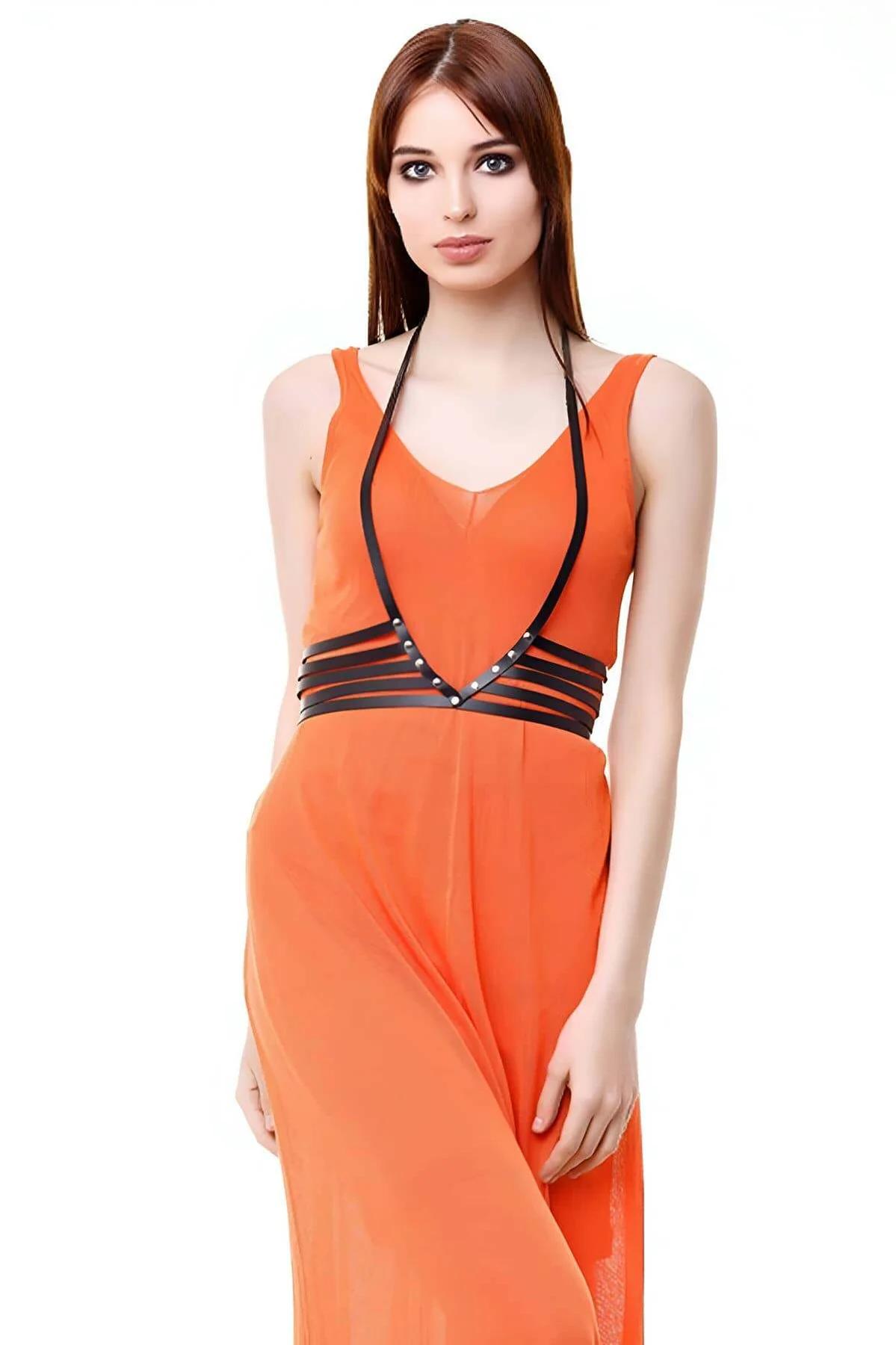 Women's Faux Leather Body Harness - Adjustable Chest Accessory
