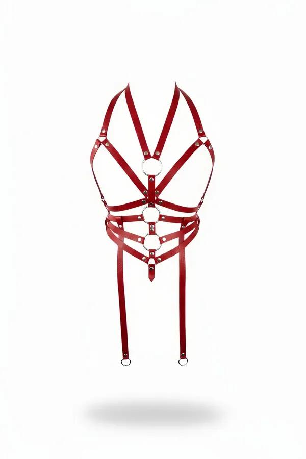Red Vegan Leather O-Ring Halter Chest Harness
